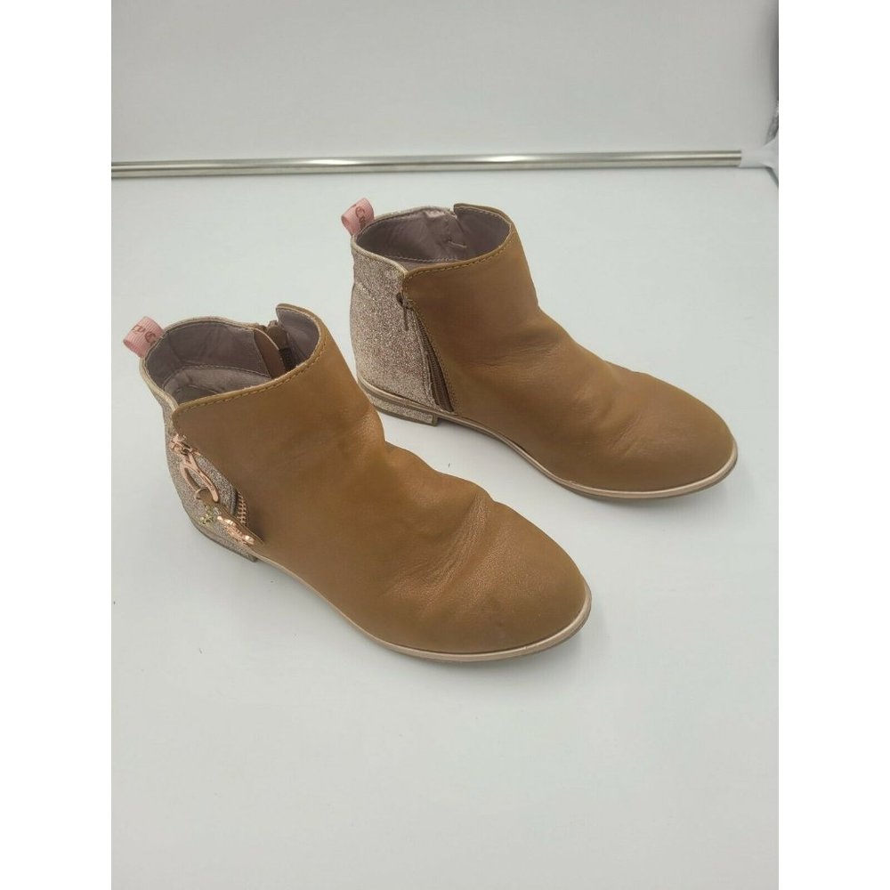 Juicy Couture Girls Shoes Size 3Y Tan Brown Pink Glitter Cute short Boots